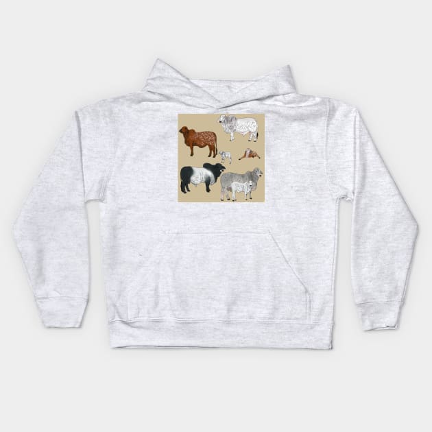 Brahman Cattle Tan Kids Hoodie by TrapperWeasel